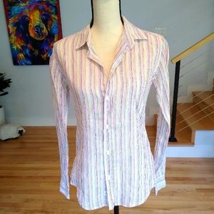 Frank & Eileen Barry Shirt 100% Linen Rainbow Stripe Size M